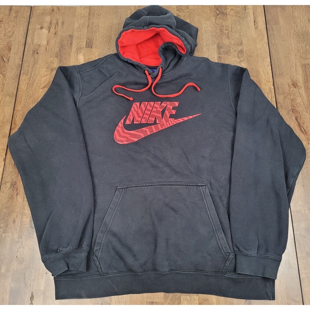 Nike Y2K Men's Black Red Logo Hoodie Sweatshirt Pullover Size LG 861726-010